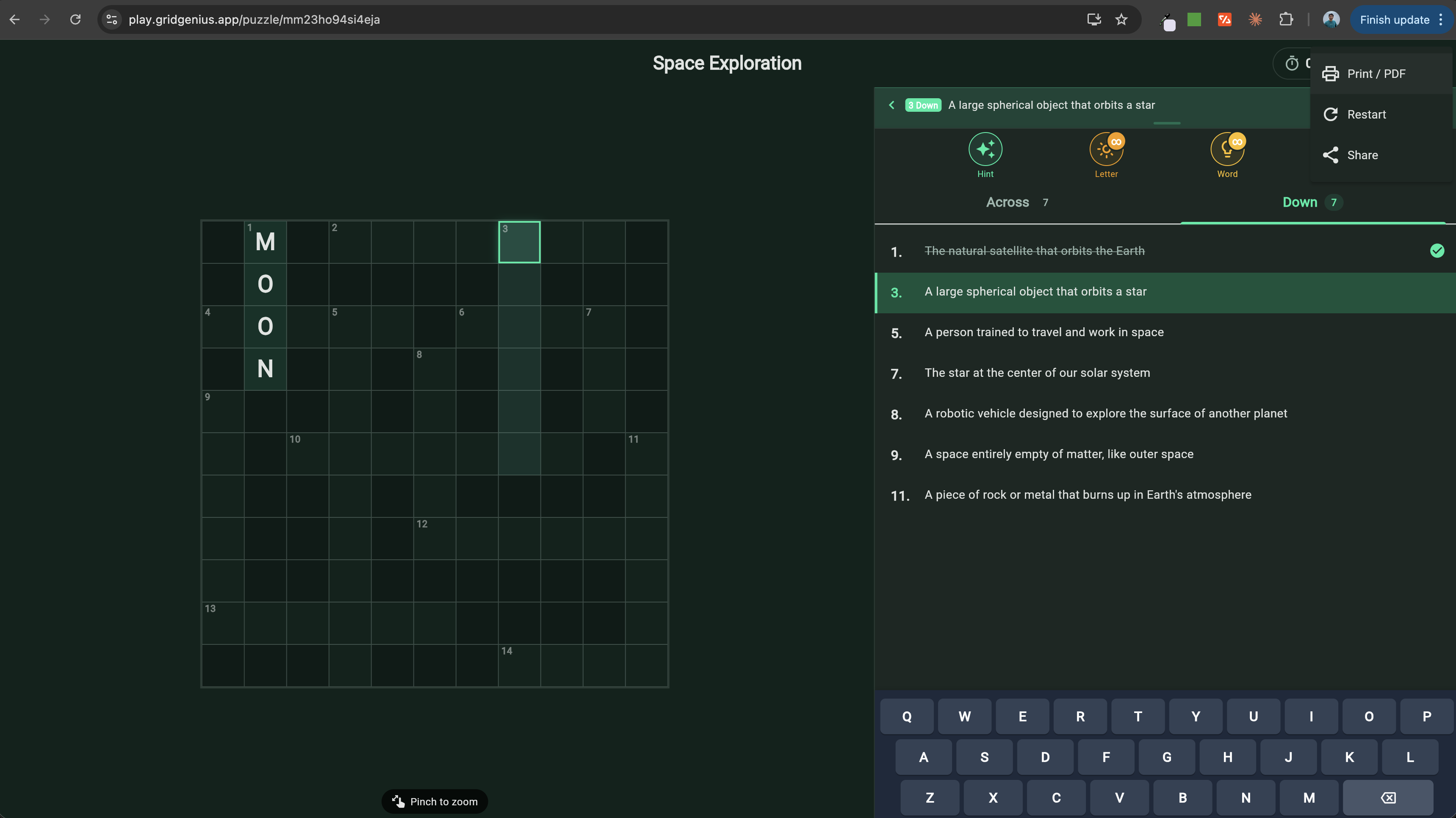 Overflow menu showing the Print / PDF option