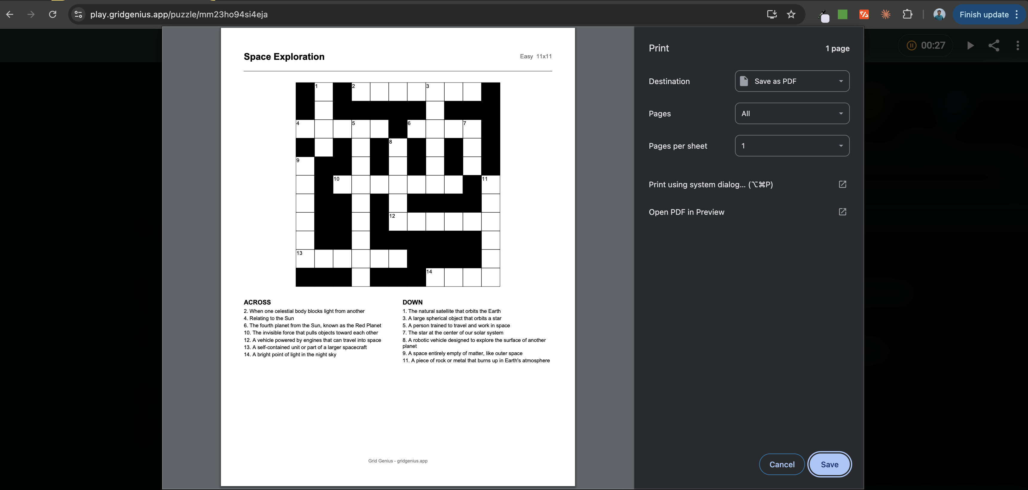 Print preview showing the generated PDF